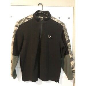 Legendary Deer Gear Men’s L Black w/Camo Trim Fleece Jacket 1/4 Zip